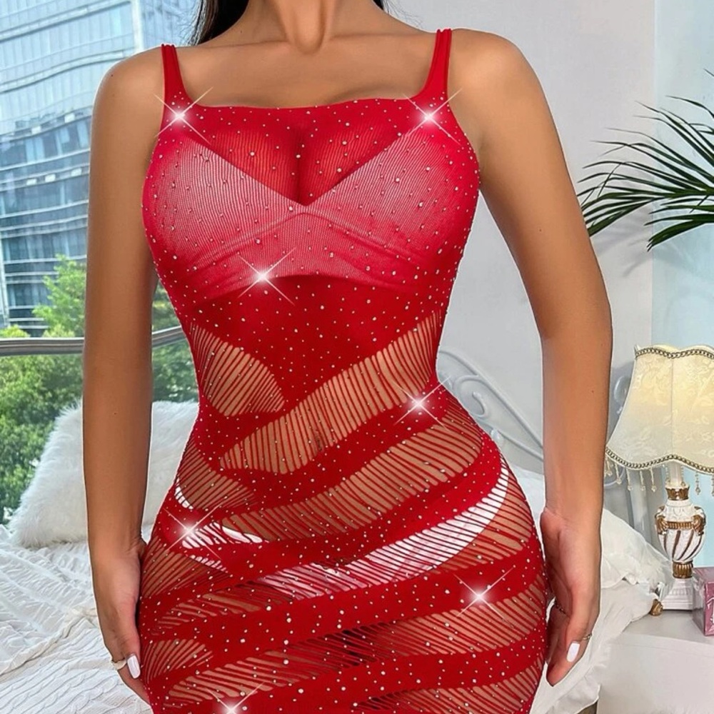 Rhinestone Studded Mesh Dress Without Lingerie